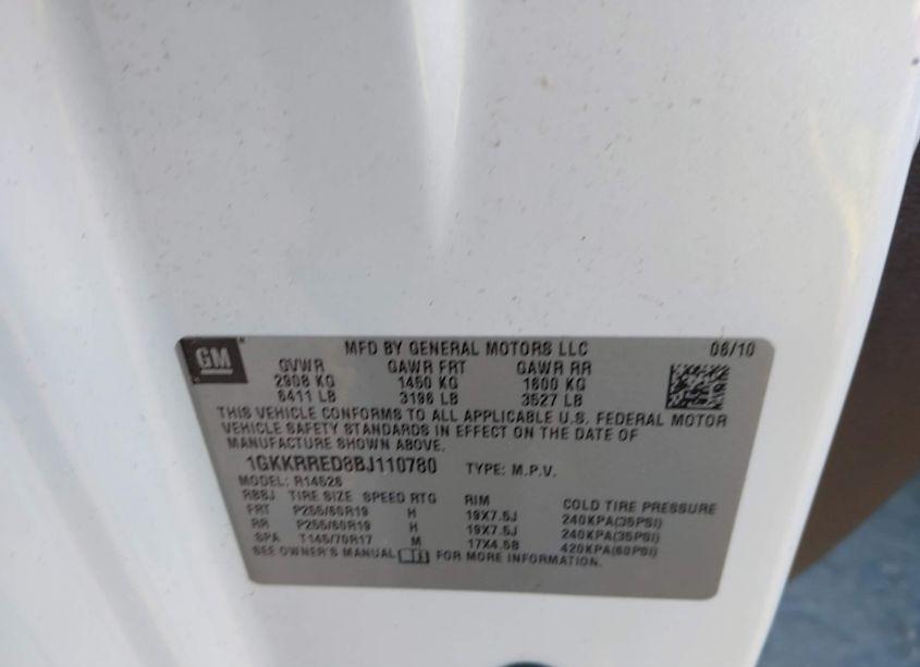 Photo 9 of 2011 Gmc Acadia SLT-1 (VIN 1GKKRRED8BJ110780)