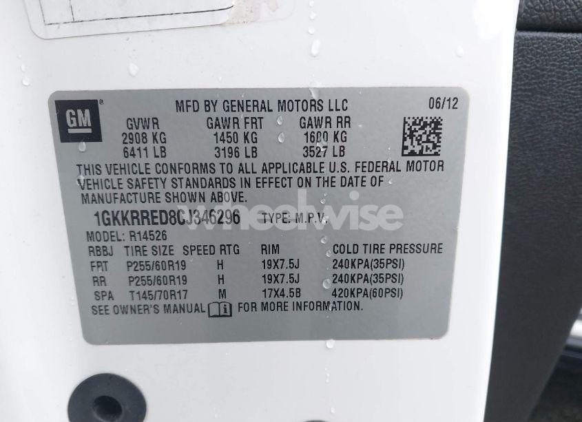 Photo 9 of 2012 Gmc Acadia SLT1 (VIN 1GKKRRED8CJ346296)