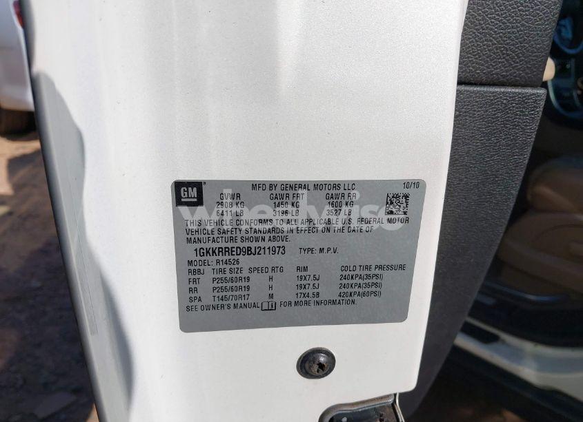 Photo 9 of 2011 Gmc Acadia SLT-1 (VIN 1GKKRRED9BJ211973)