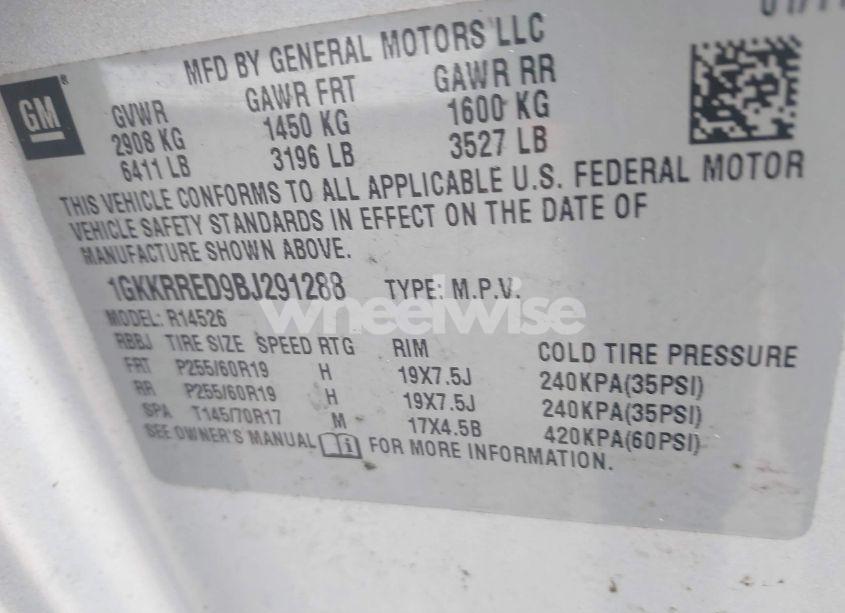 Photo 9 of 2011 Gmc Acadia SLT-1 (VIN 1GKKRRED9BJ291288)