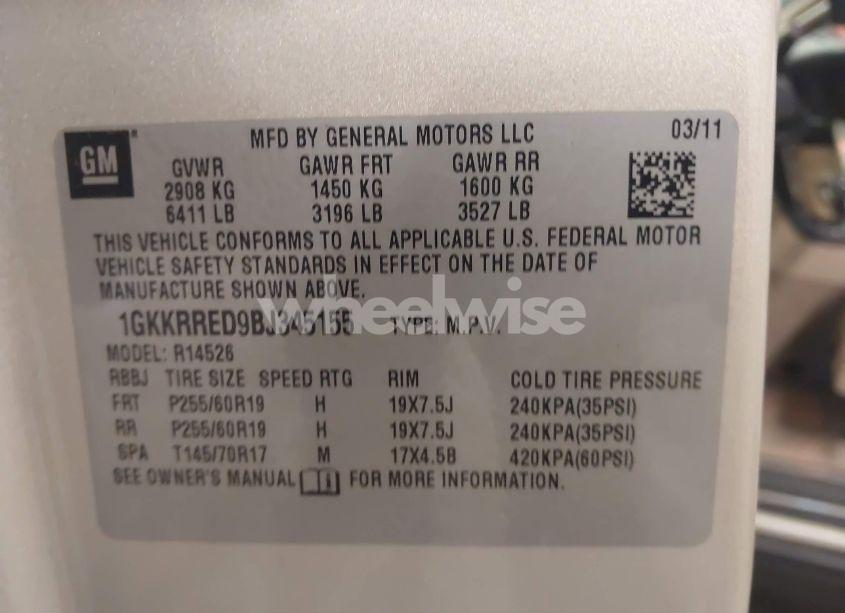 Photo 9 of 2011 Gmc Acadia SLT-1 (VIN 1GKKRRED9BJ345155)