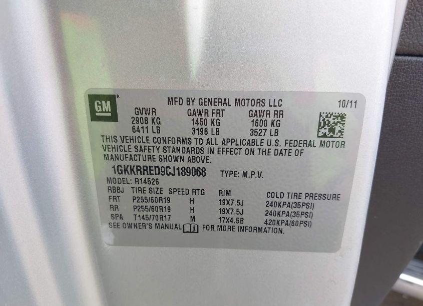 Photo 9 of 2012 Gmc Acadia SLT1 (VIN 1GKKRRED9CJ189068)