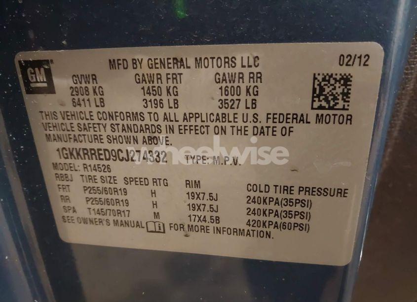 Photo 9 of 2012 Gmc Acadia SLT-1 (VIN 1GKKRRED9CJ274332)