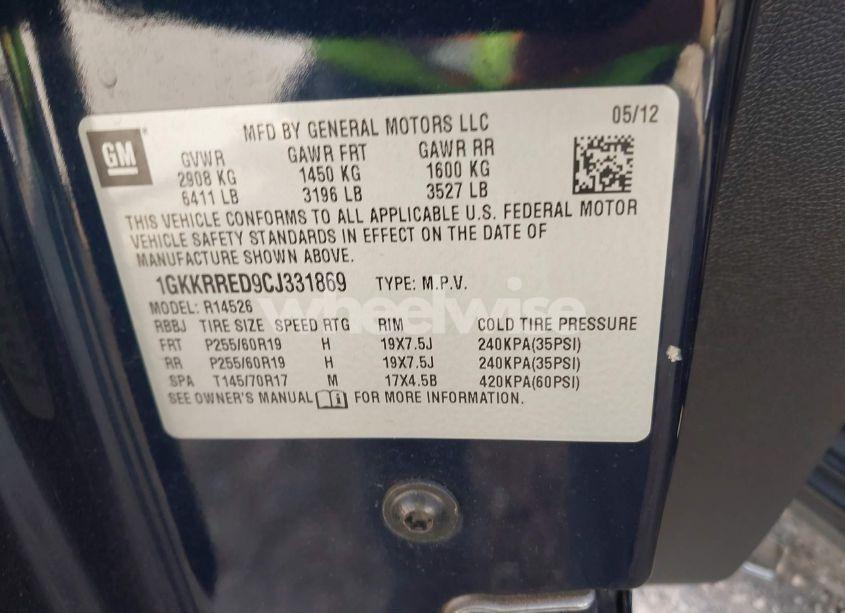 Photo 9 of 2012 Gmc Acadia SLT-1 (VIN 1GKKRRED9CJ331869)