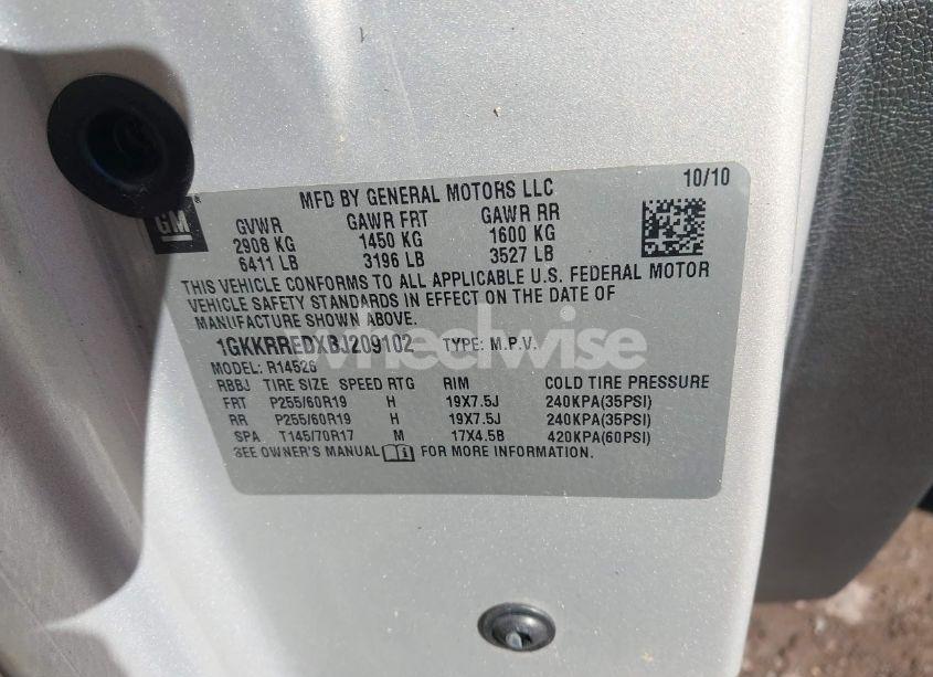 Photo 9 of 2011 Gmc Acadia SLT-1 (VIN 1GKKRREDXBJ209102)