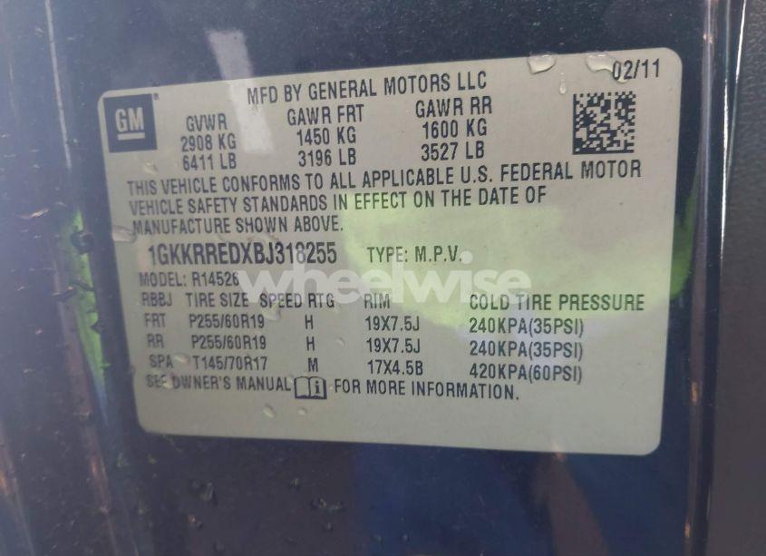 Photo 9 of 2011 Gmc Acadia SLT-1 (VIN 1GKKRREDXBJ318255)