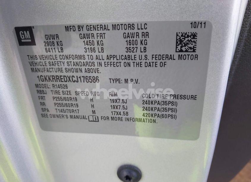 Photo 9 of 2012 Gmc Acadia SLT-1 (VIN 1GKKRREDXCJ176586)