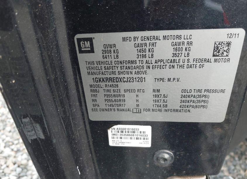 Photo 9 of 2012 Gmc Acadia SLT1 (VIN 1GKKRREDXCJ231201)