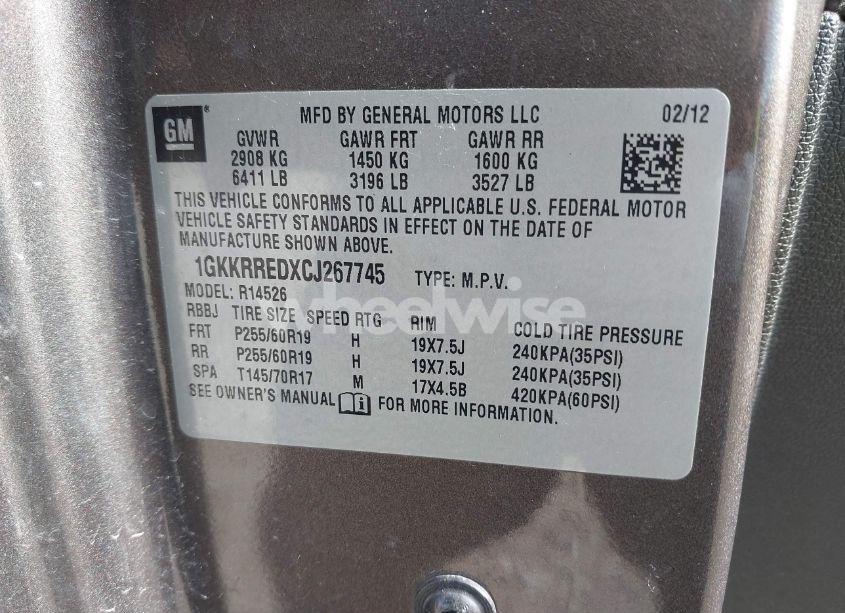 Photo 9 of 2012 Gmc Acadia SLT-1 (VIN 1GKKRREDXCJ267745)