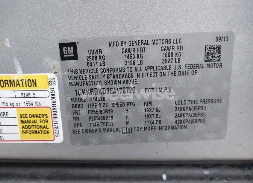 Photo 9 of 2014 Gmc Acadia SLT-1 (VIN 1GKKRRKD0EJ178726)