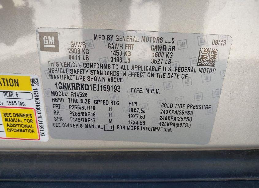 Photo 9 of 2014 Gmc Acadia SLT-1 (VIN 1GKKRRKD1EJ169193)