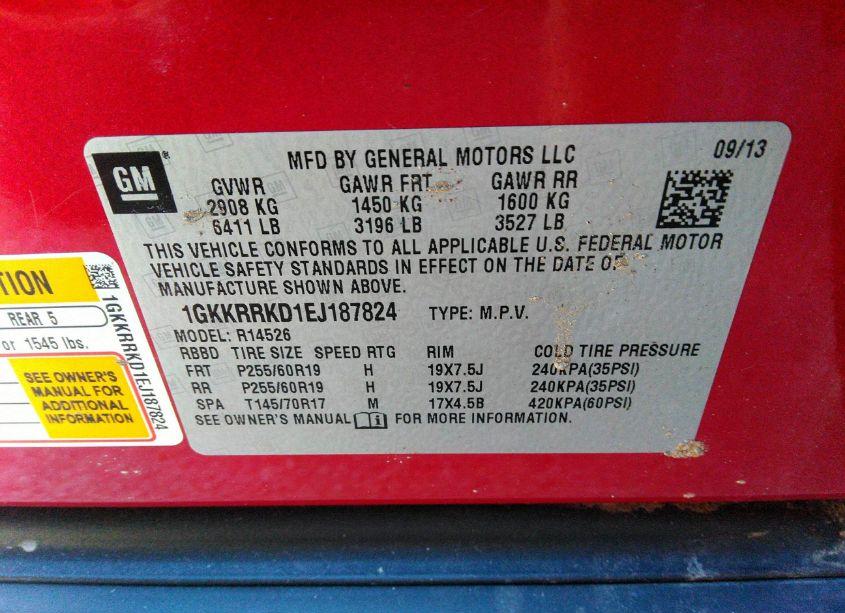 Photo 9 of 2014 Gmc Acadia SLT-1 (VIN 1GKKRRKD1EJ187824)