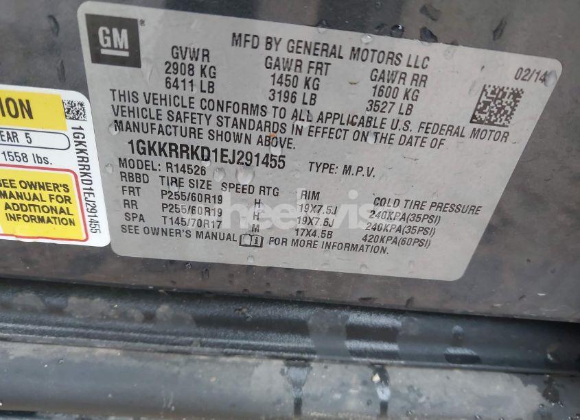 Photo 9 of 2014 Gmc Acadia SLT-1 (VIN 1GKKRRKD1EJ291455)