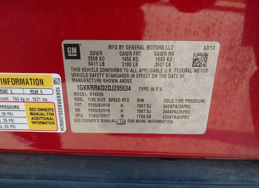 Photo 9 of 2013 Gmc Acadia SLT-1 (VIN 1GKKRRKD2DJ205634)