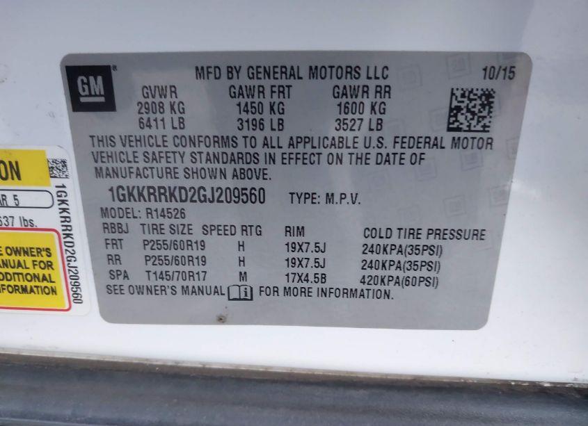 Photo 9 of 2016 Gmc Acadia SLT-1 (VIN 1GKKRRKD2GJ209560)