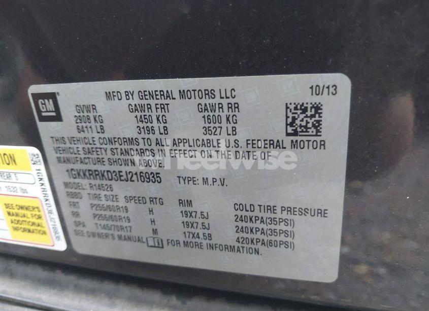 Photo 9 of 2014 Gmc Acadia SLT-1 (VIN 1GKKRRKD3EJ216935)