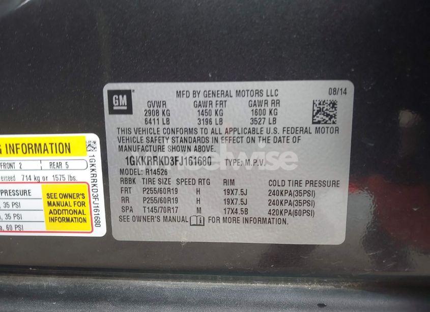 Photo 9 of 2015 Gmc Acadia SLT-1 (VIN 1GKKRRKD3FJ161680)