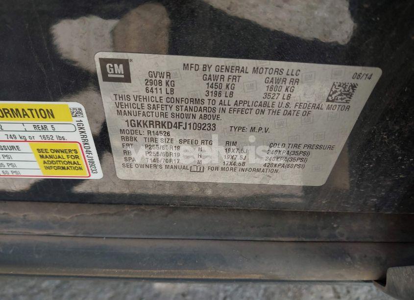 Photo 9 of 2015 Gmc Acadia SLT-1 (VIN 1GKKRRKD4FJ109233)