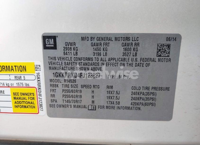 Photo 9 of 2015 Gmc Acadia SLT-1 (VIN 1GKKRRKD4FJ123827)