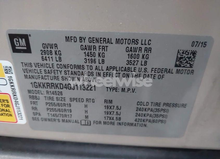 Photo 9 of 2016 Gmc Acadia SLT-1 (VIN 1GKKRRKD4GJ113221)