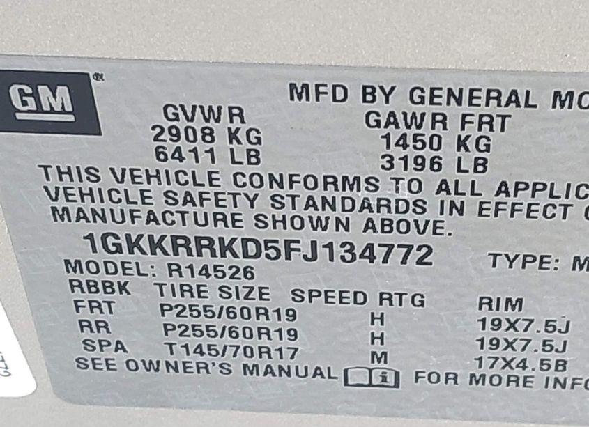 Photo 9 of 2015 Gmc Acadia SLT-1 (VIN 1GKKRRKD5FJ134772)