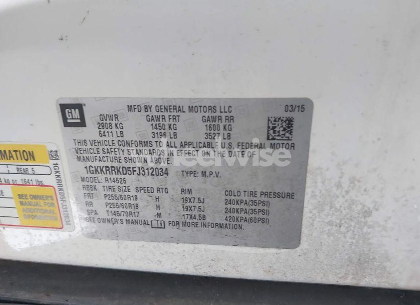 Photo 9 of 2015 Gmc Acadia SLT-1 (VIN 1GKKRRKD5FJ312034)