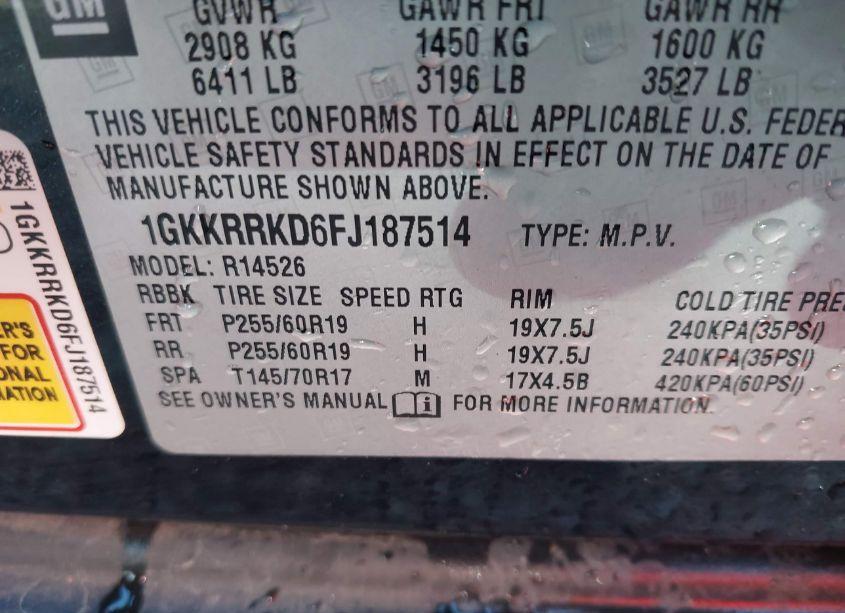 Photo 9 of 2015 Gmc Acadia SLT-1 (VIN 1GKKRRKD6FJ187514)