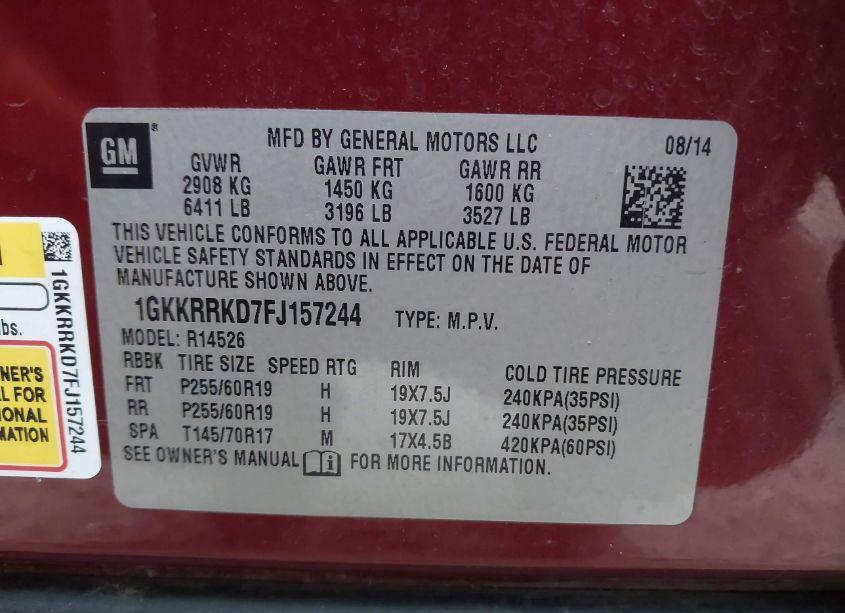 Photo 9 of 2015 Gmc Acadia SLT-1 (VIN 1GKKRRKD7FJ157244)