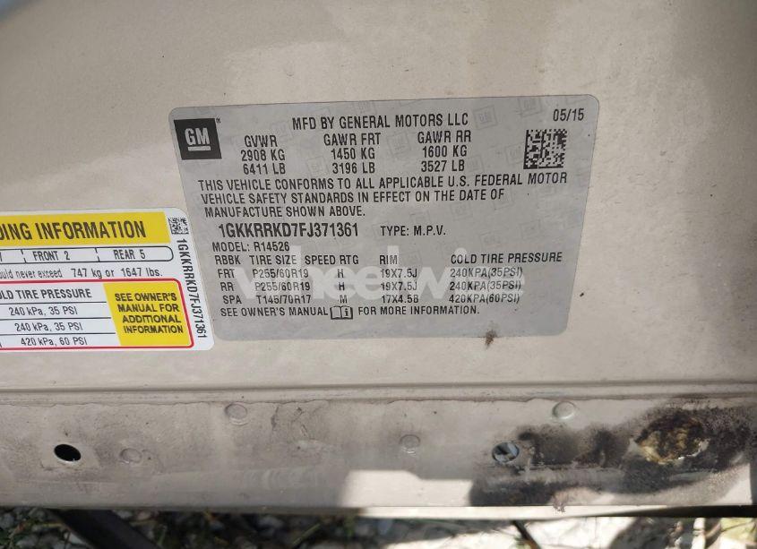 Photo 9 of 2015 Gmc Acadia SLT-1 (VIN 1GKKRRKD7FJ371361)