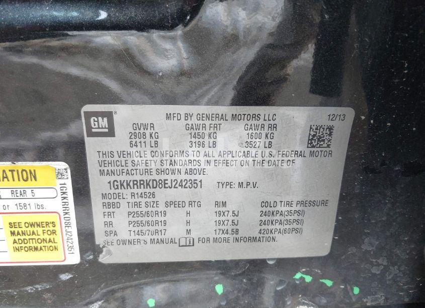 Photo 9 of 2014 Gmc Acadia SLT-1 (VIN 1GKKRRKD8EJ242351)