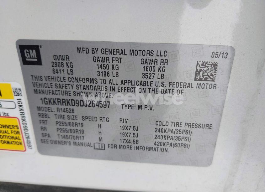 Photo 9 of 2013 Gmc Acadia SLT-1 (VIN 1GKKRRKD9DJ264597)