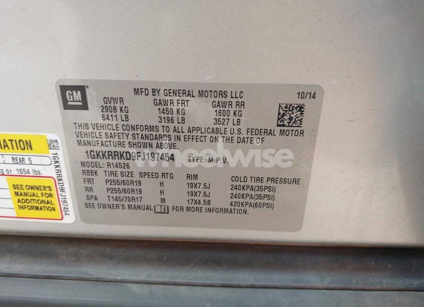 Photo 9 of 2015 Gmc Acadia SLT-1 (VIN 1GKKRRKD9FJ197454)