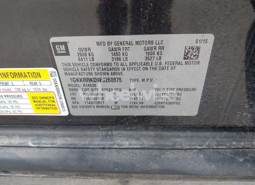 Photo 9 of 2015 Gmc Acadia SLT-1 (VIN 1GKKRRKD9FJ260875)