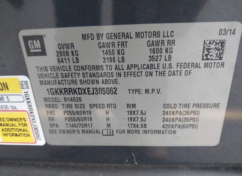 Photo 9 of 2014 Gmc Acadia SLT-1 (VIN 1GKKRRKDXEJ305062)