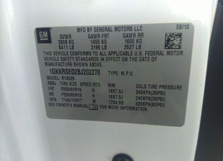 Photo 9 of 2011 Gmc Acadia SLT-2 (VIN 1GKKRSED2BJ202278)