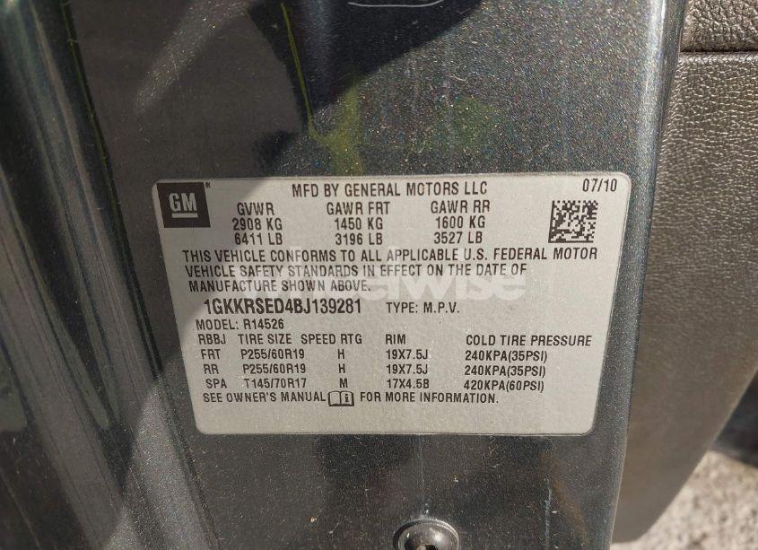 Photo 9 of 2011 Gmc Acadia SLT-2 (VIN 1GKKRSED4BJ139281)
