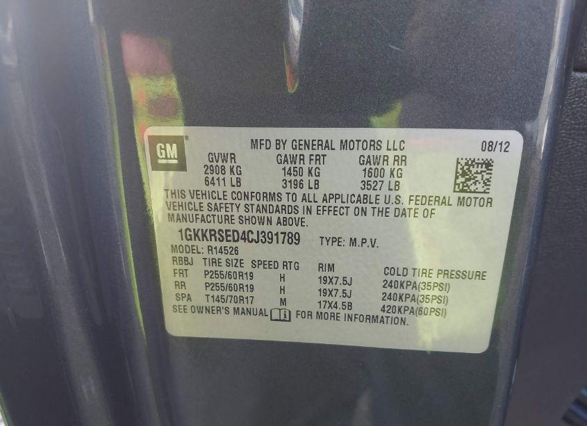 Photo 9 of 2012 Gmc Acadia SLT-2 (VIN 1GKKRSED4CJ391789)