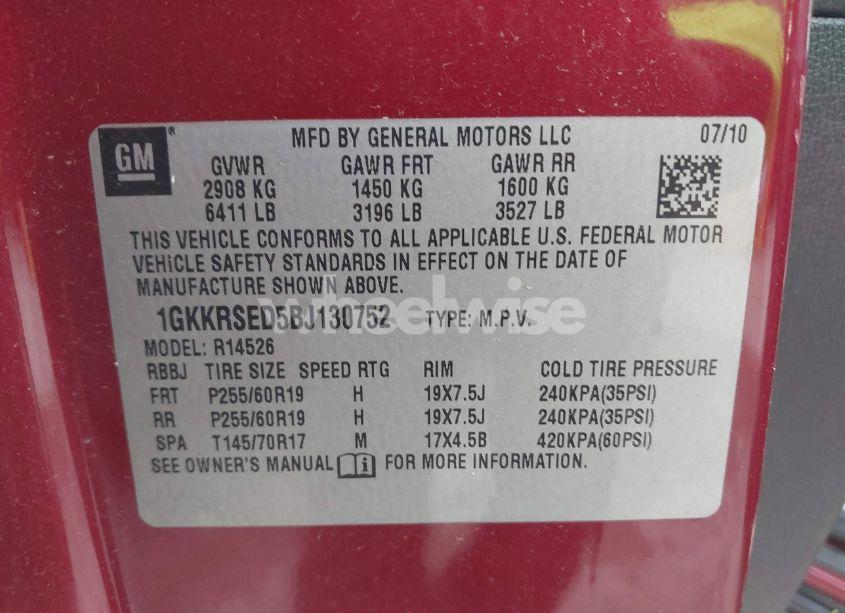 Photo 9 of 2011 Gmc Acadia SLT-2 (VIN 1GKKRSED5BJ130752)