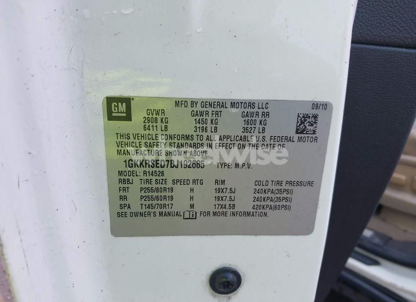 Photo 9 of 2011 Gmc Acadia SLT-2 (VIN 1GKKRSED7BJ192685)