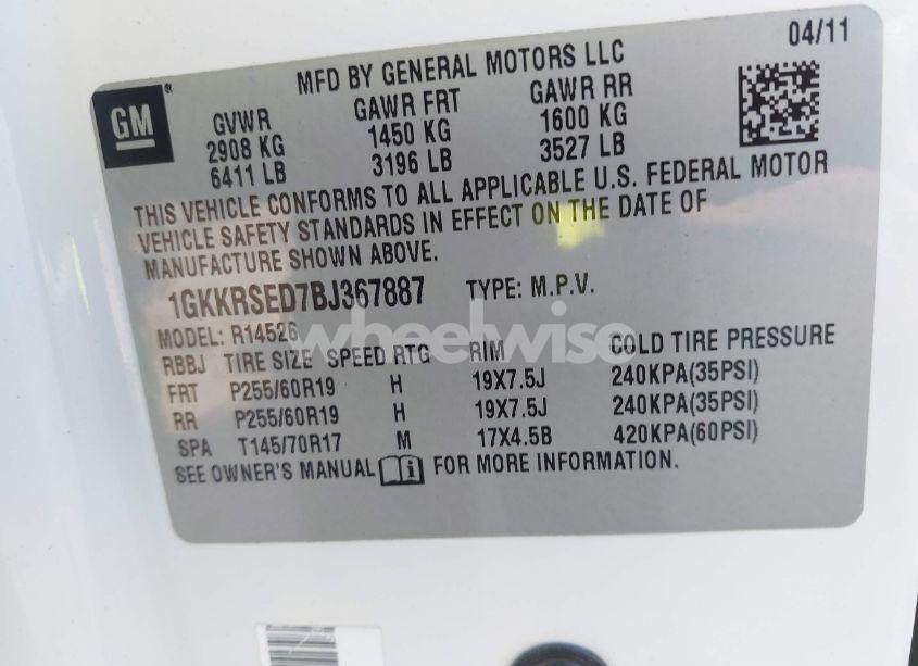 Photo 9 of 2011 Gmc Acadia SLT-2 (VIN 1GKKRSED7BJ367887)