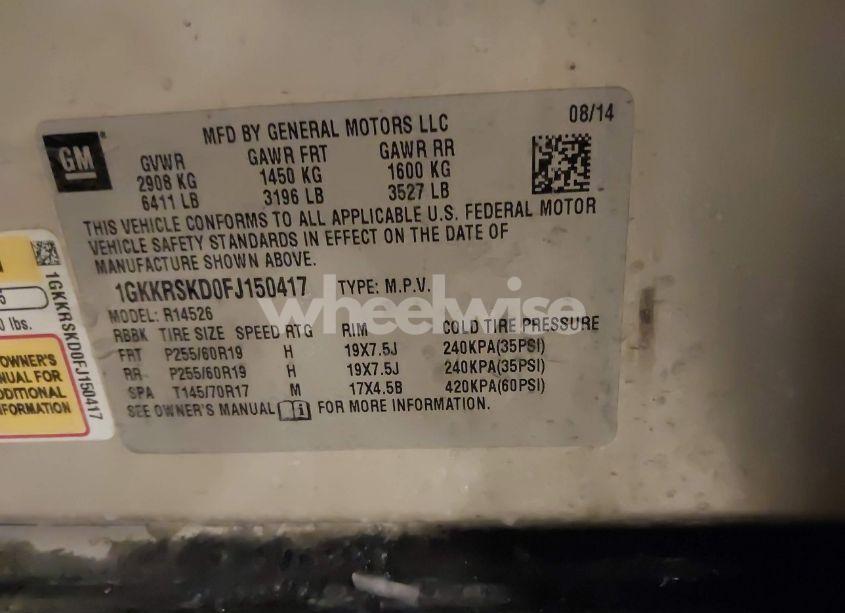 Photo 9 of 2015 Gmc Acadia SLT-2 (VIN 1GKKRSKD0FJ150417)