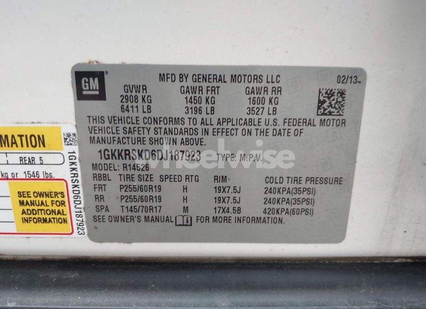 Photo 9 of 2013 Gmc Acadia SLT-2 (VIN 1GKKRSKD6DJ187923)