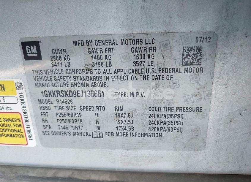 Photo 9 of 2014 Gmc Acadia SLT-2 (VIN 1GKKRSKD9EJ136661)