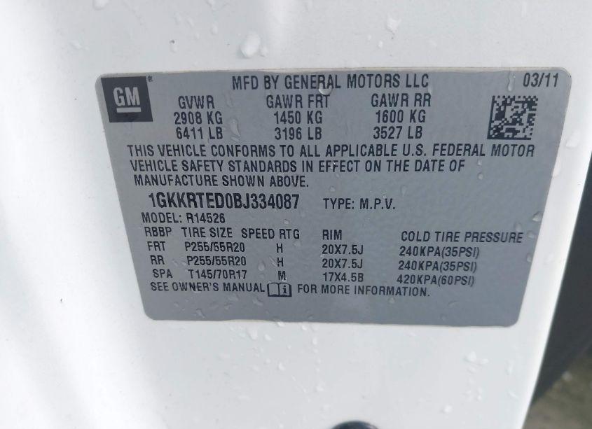 Photo 9 of 2011 Gmc Acadia DENALI (VIN 1GKKRTED0BJ334087)