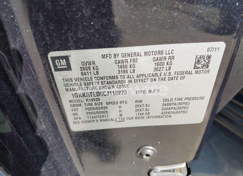 Photo 9 of 2012 Gmc Acadia DENALI (VIN 1GKKRTED0CJ118273)