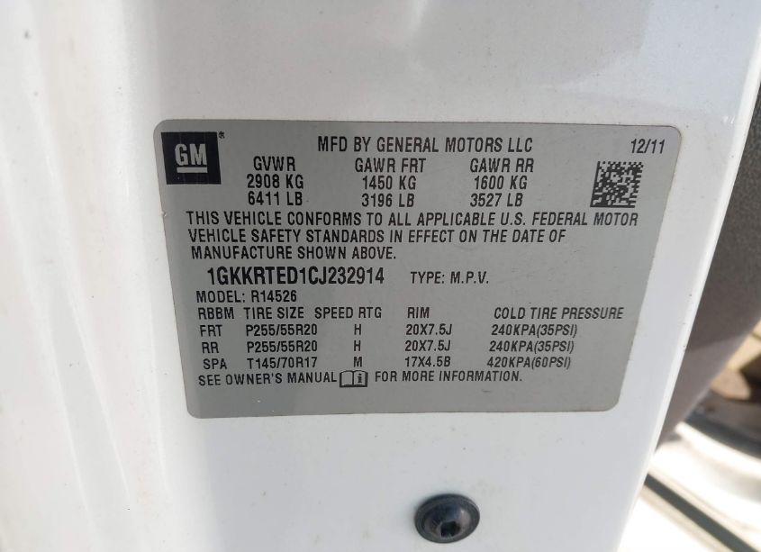 Photo 9 of 2012 Gmc Acadia DENALI (VIN 1GKKRTED1CJ232914)