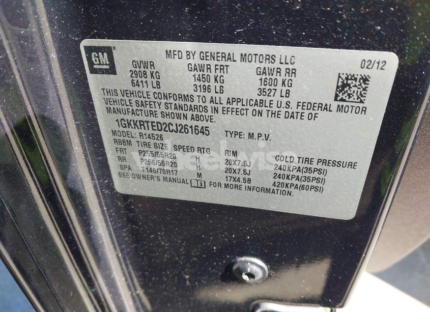 Photo 9 of 2012 Gmc Acadia DENALI (VIN 1GKKRTED2CJ261645)