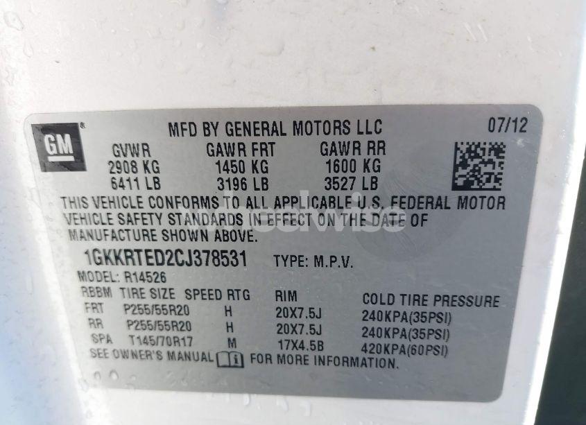 Photo 9 of 2012 Gmc Acadia DENALI (VIN 1GKKRTED2CJ378531)