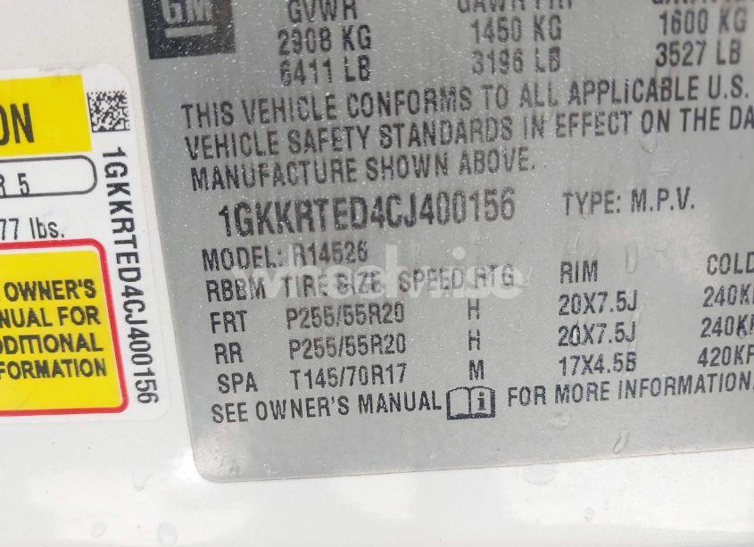 Photo 9 of 2012 Gmc Acadia DENALI (VIN 1GKKRTED4CJ400156)
