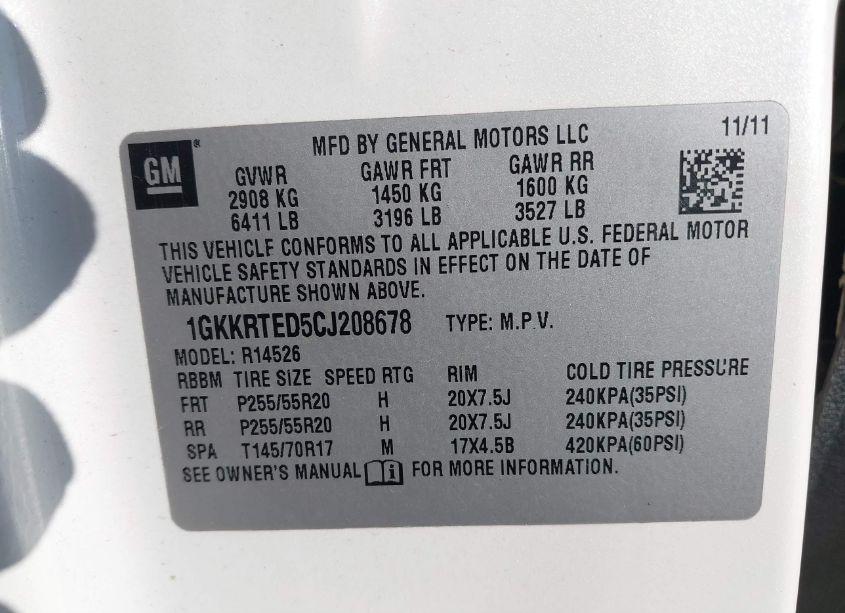 Photo 9 of 2012 Gmc Acadia DENALI (VIN 1GKKRTED5CJ208678)